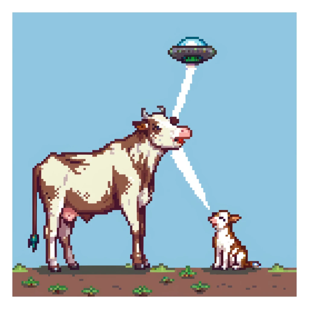 cow being sucked up by a ufo sticker