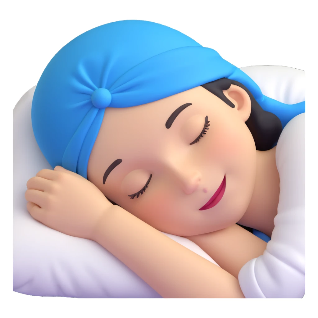 face sleeping with a smile, wearing a blue nightcap, eyes closed sticker
