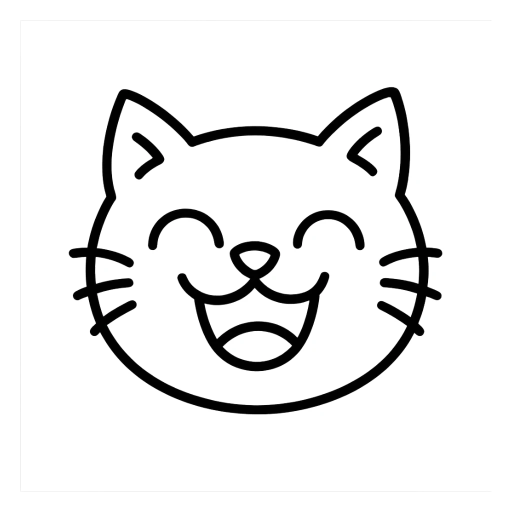 hand-drawn outlined icon of a funny cat face sticker