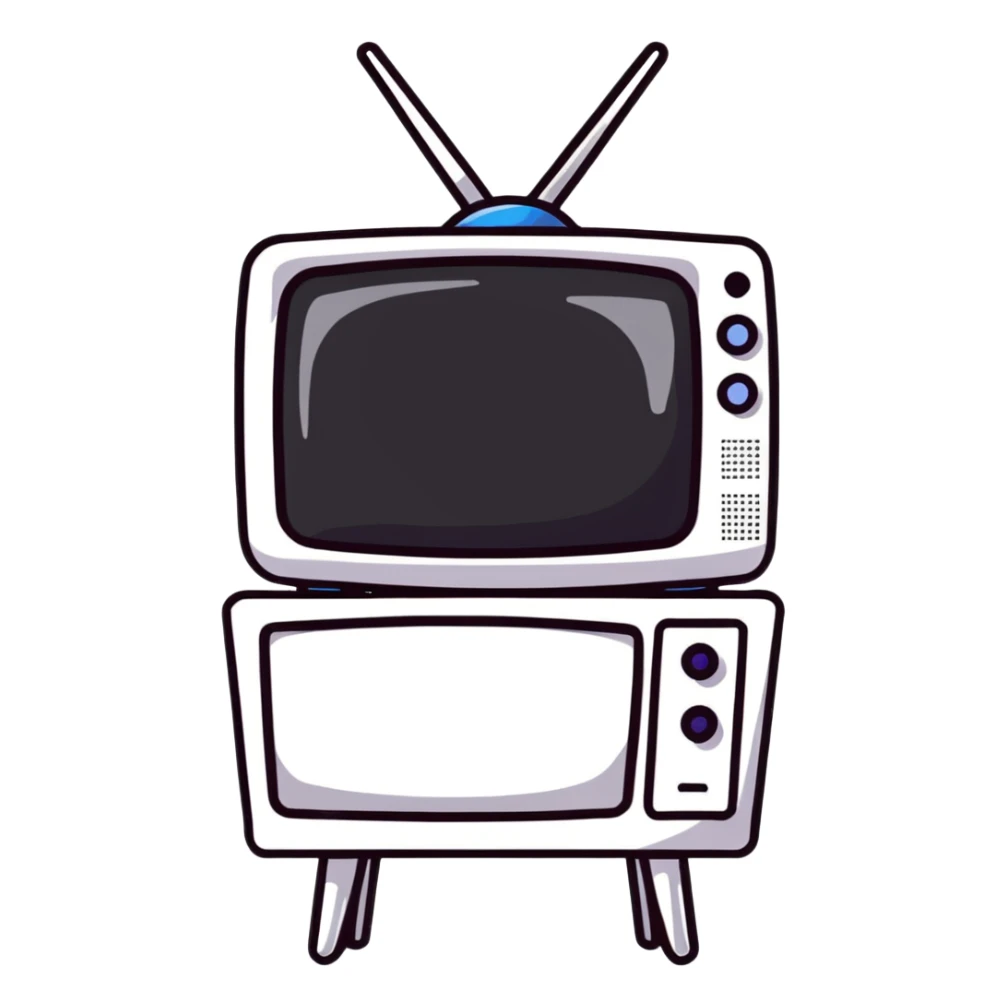 Thick feminine figure with TV screen head, digital face displayed on screen sticker