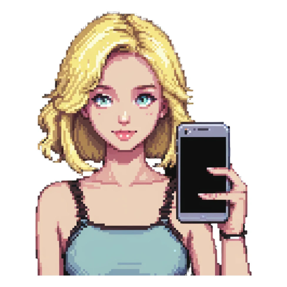 blonde girl taking a selfie sticker