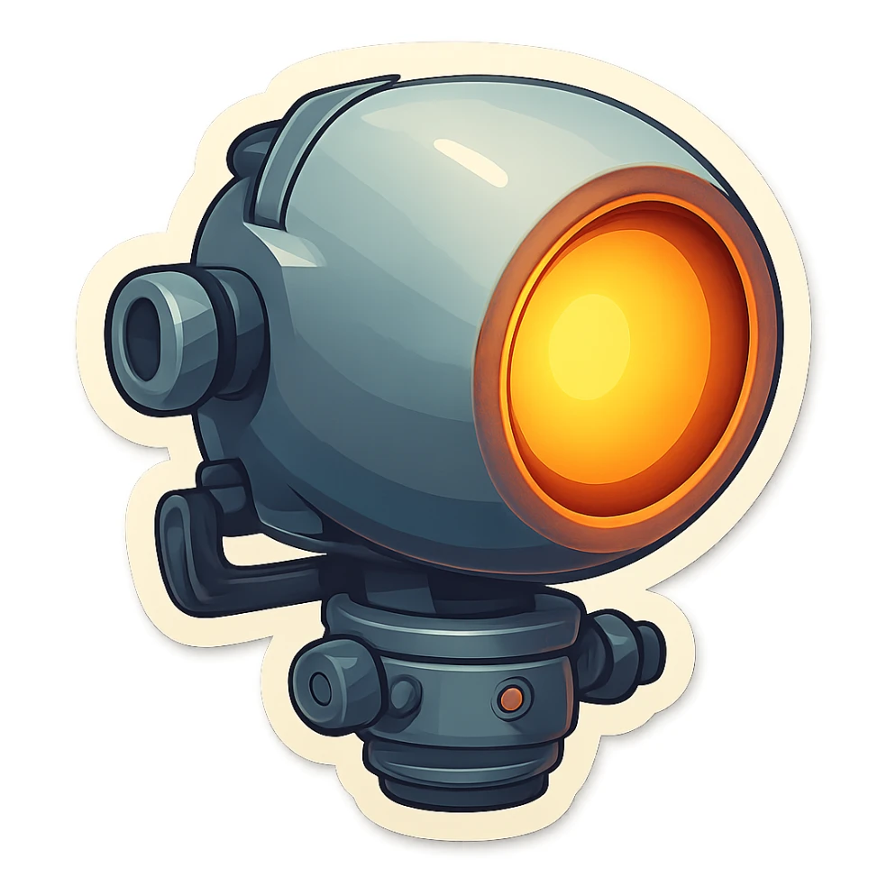 Spotlight in retro stickers style, pointing downward, no beam. sticker