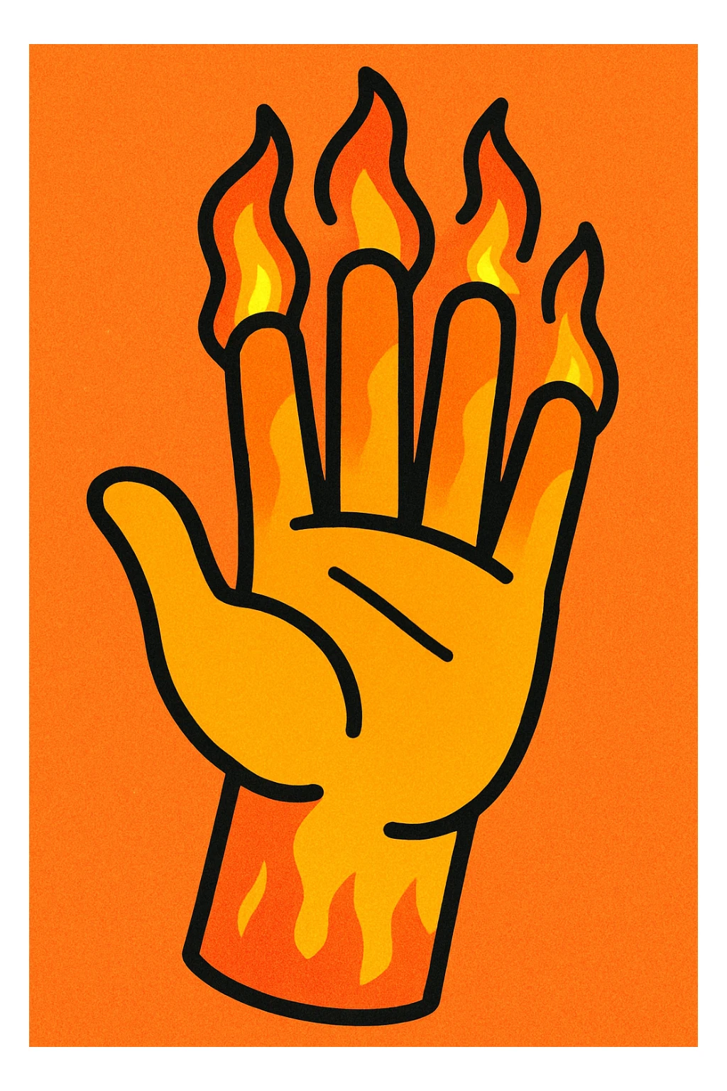 a hand with fingers made of fire, waving, energetic, glowing, no text sticker
