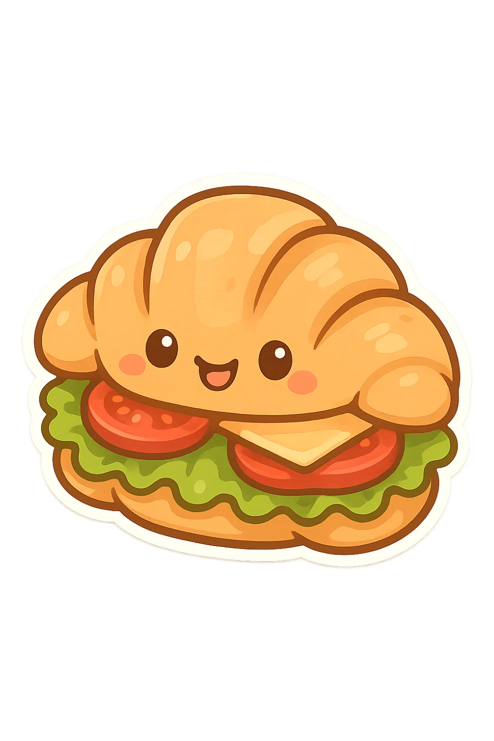 chibi sticker-style croissant sandwich, cute and exaggerated sticker