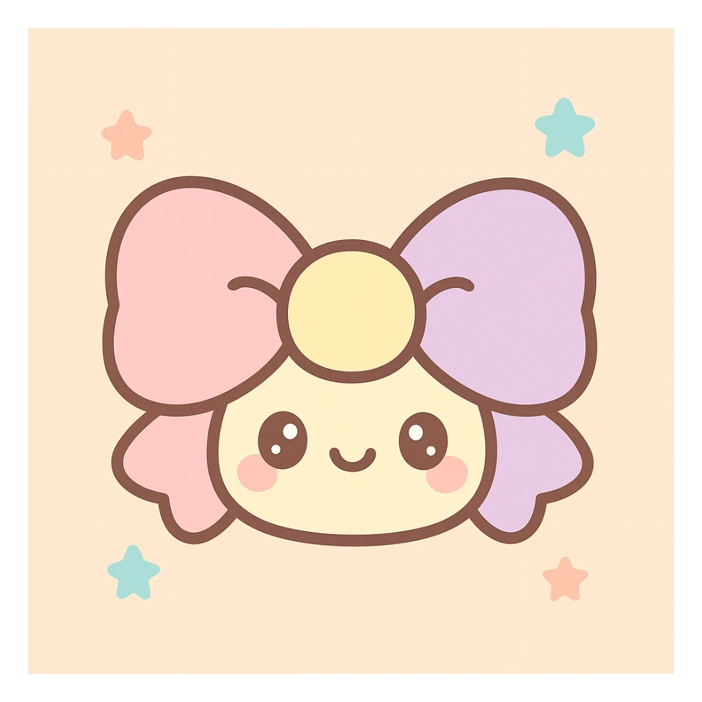 fluffy bow, kawaii style, cute face, adorable and charming sticker