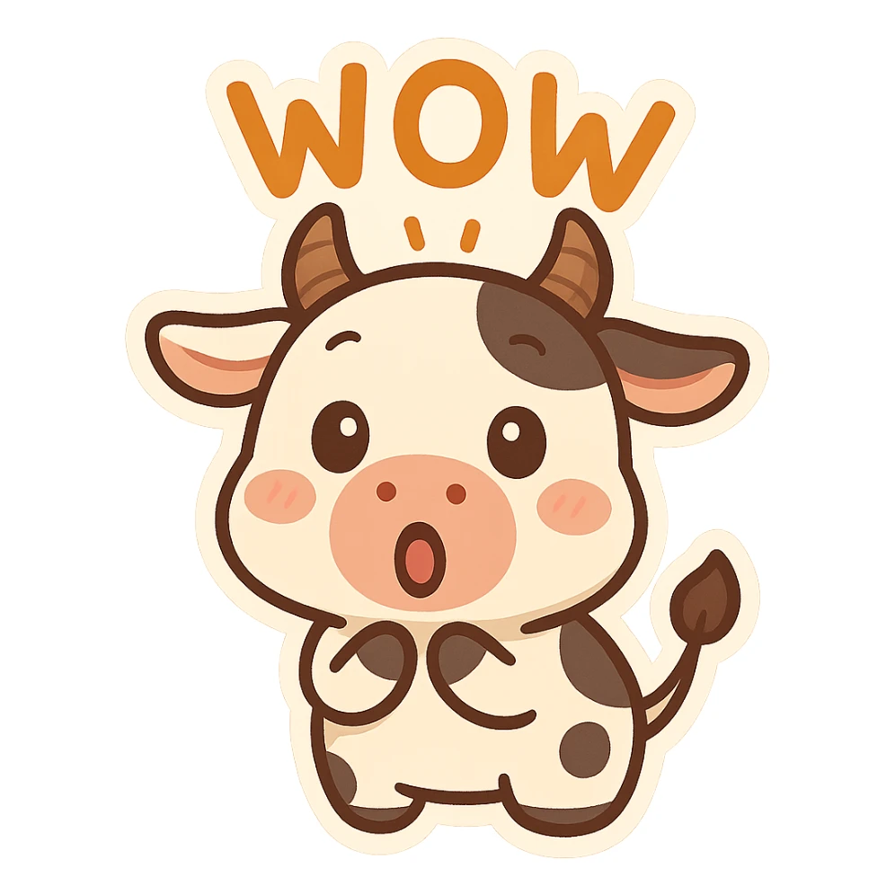 playful cow emoji with a surprised wow expression sticker
