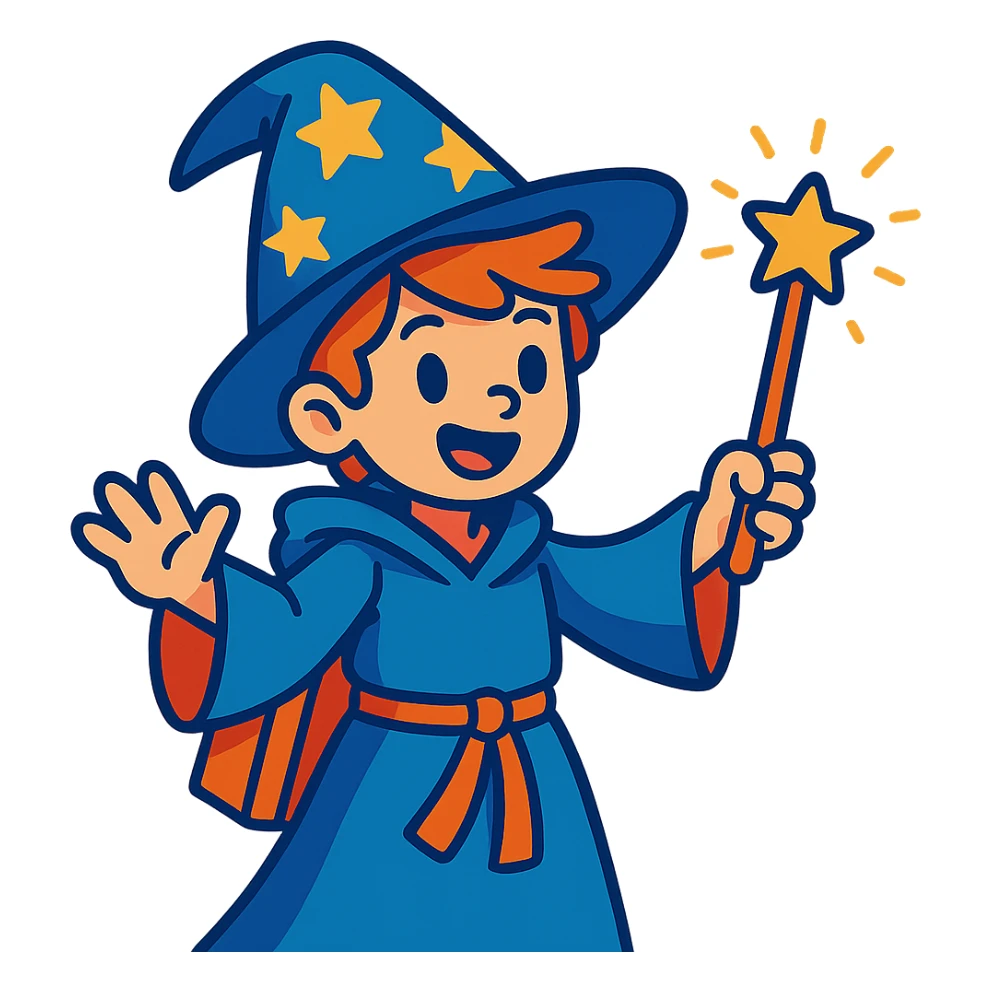 young wizard, vibrant cartoon style sticker