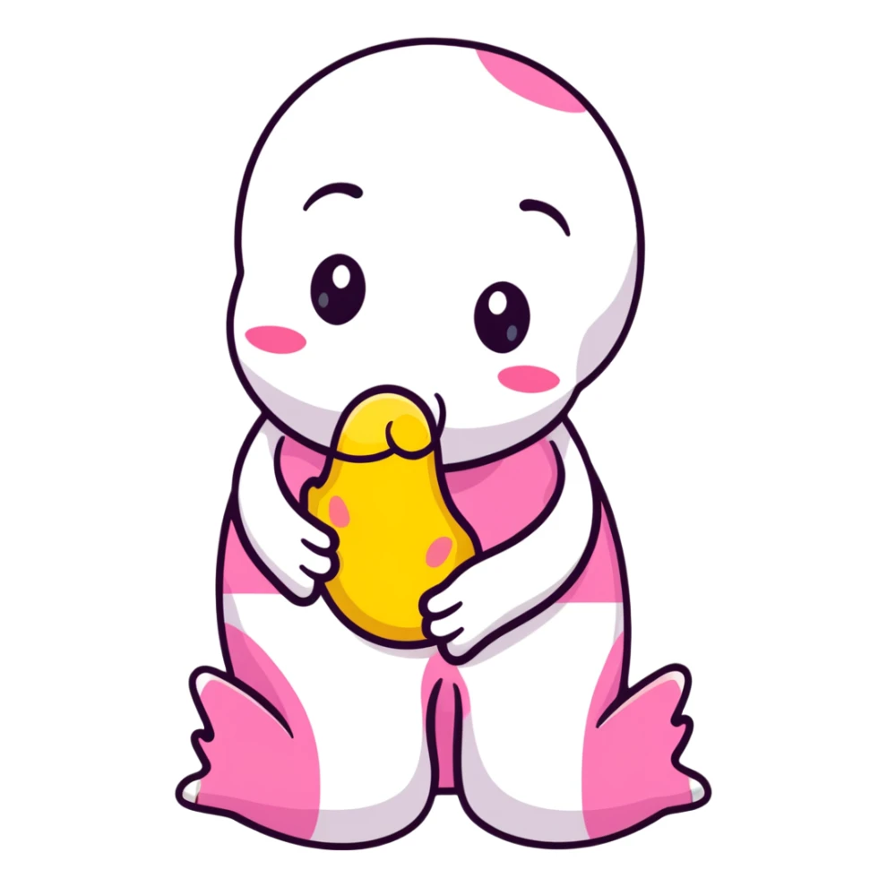 kissing emoji with a yellow bone in its mouth, bone has a pink tip sticker