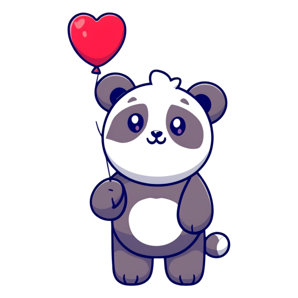 panda with heart-shaped balloon blowing kisses sticker