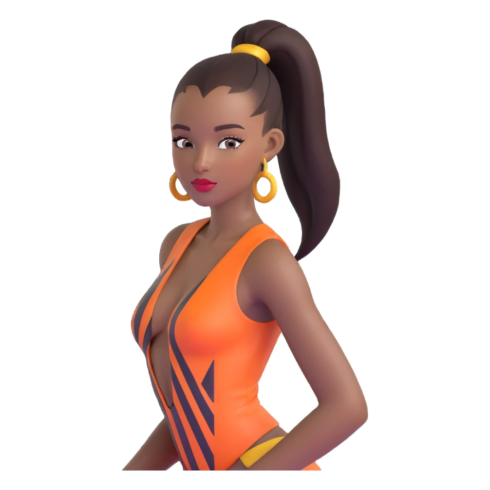 Professional African runway model with high sleek ponytail, striking features, high fashion pose sticker