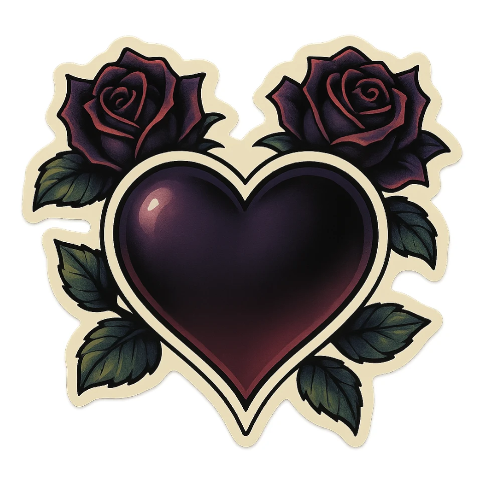 gothic heart with dark roses, remove background sticker