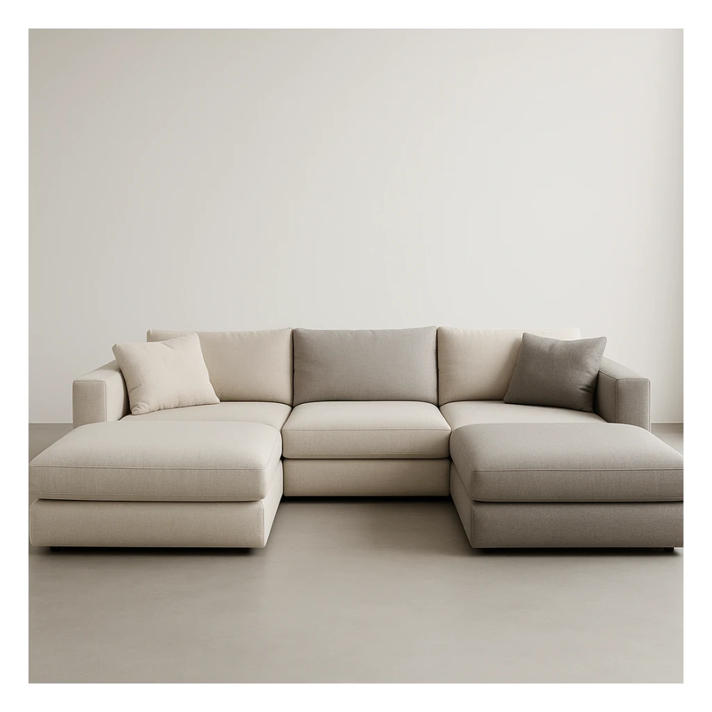U-shaped sofa, modern design, neutral colors, minimal background sticker