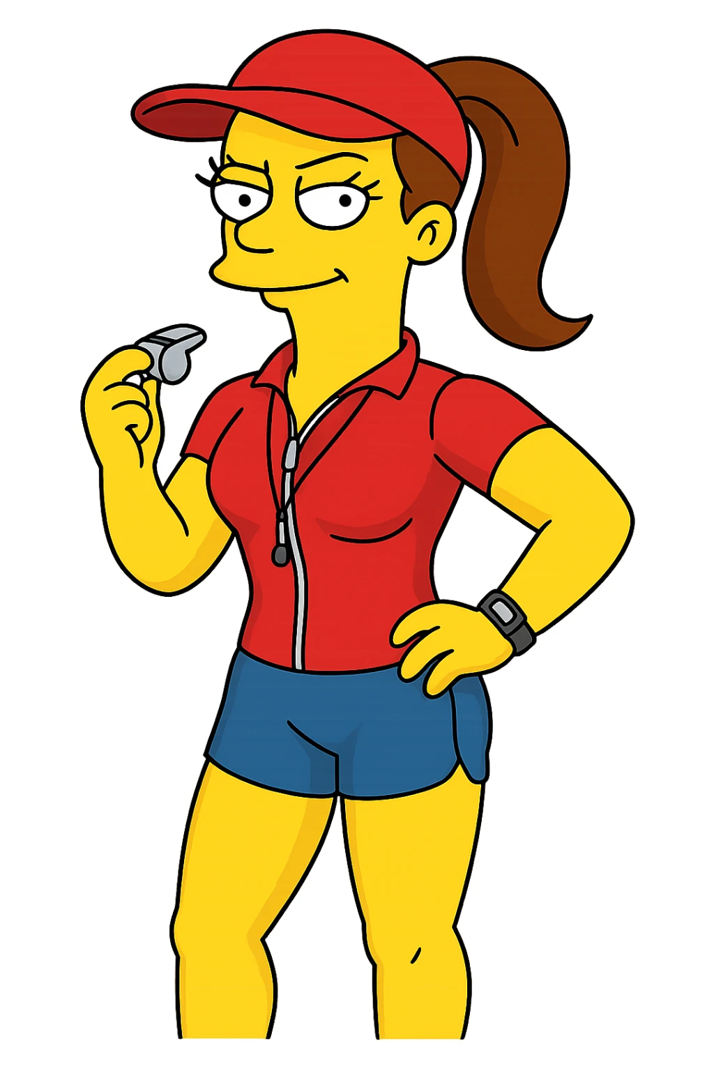 athletic woman coach, clear Simpsons style sticker