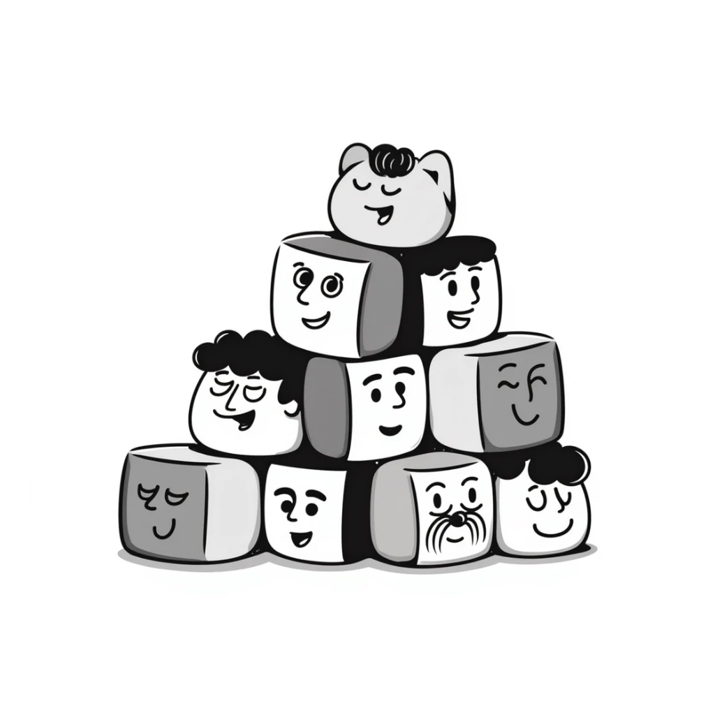 Several colorful toy blocks with different expressions stacked together sticker