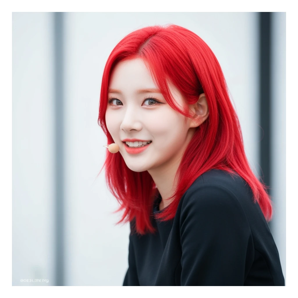 kpop girl with red hair, cute, expressive, minimal sticker