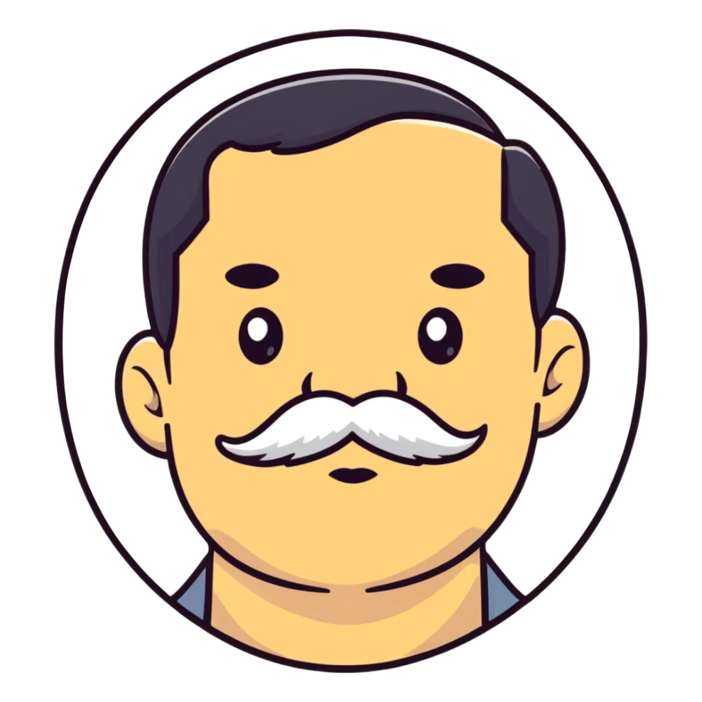 male character with oval-shaped flat-top head and bushy white mustache sticker