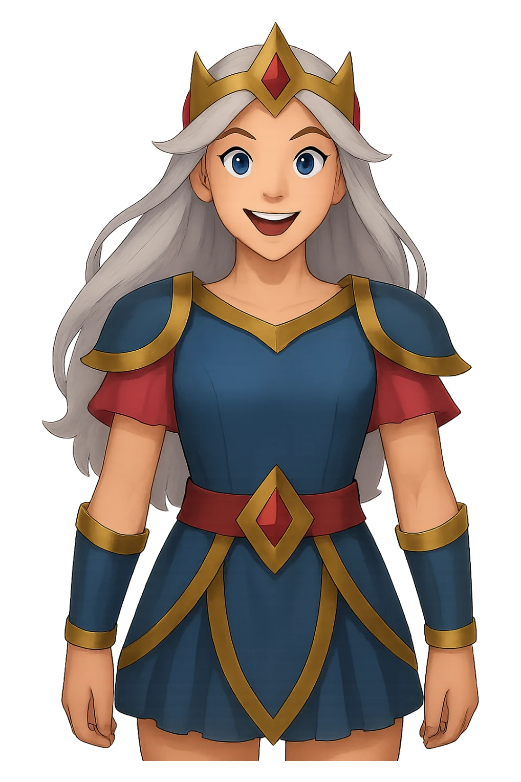 Change the character's face to a happy expression, keep the pose and style the same, transparent PNG. sticker