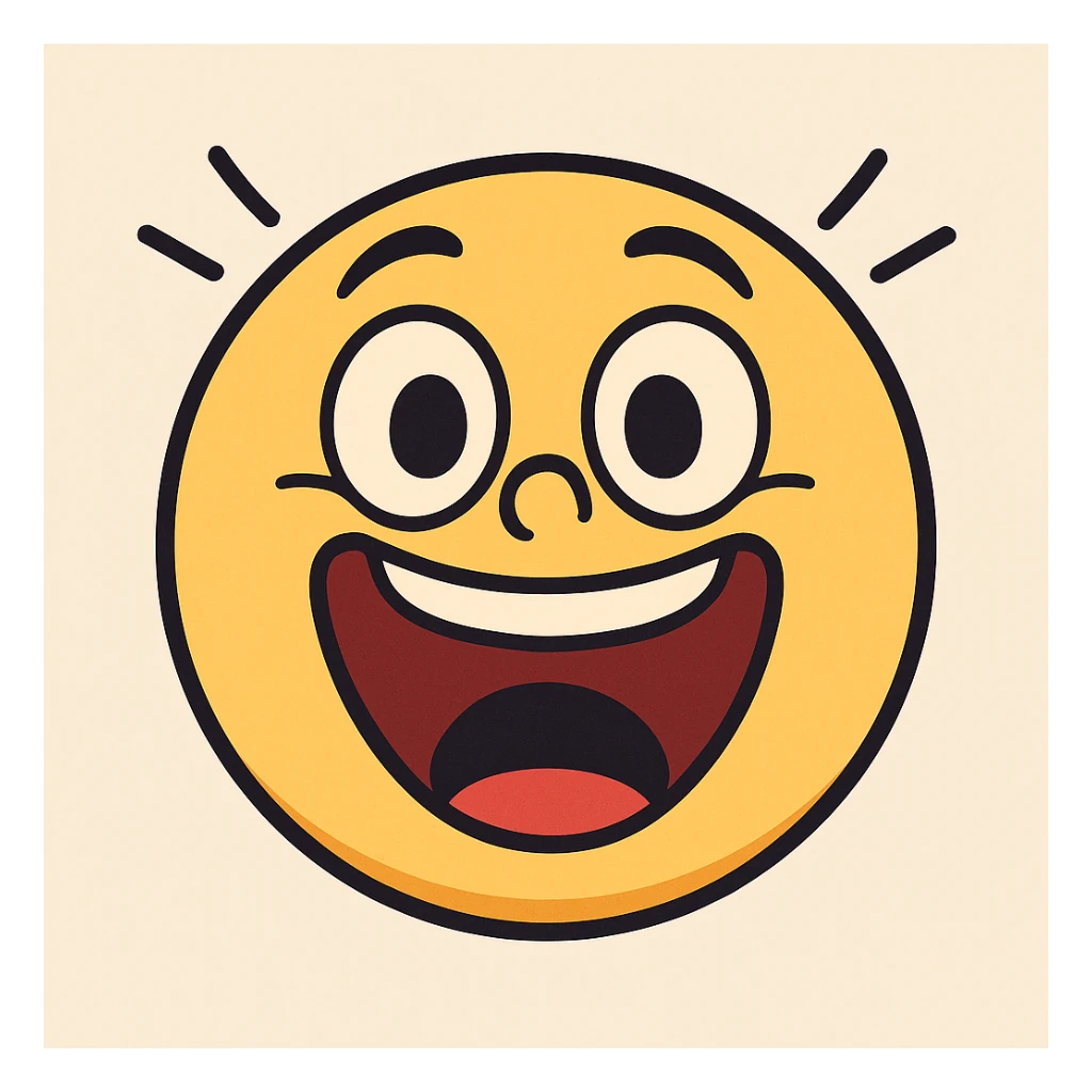 Create an emoji for 'Amazing' in a flat, colorful, minimal style with a joyful face and yellow color, matching the style of the reference image. sticker