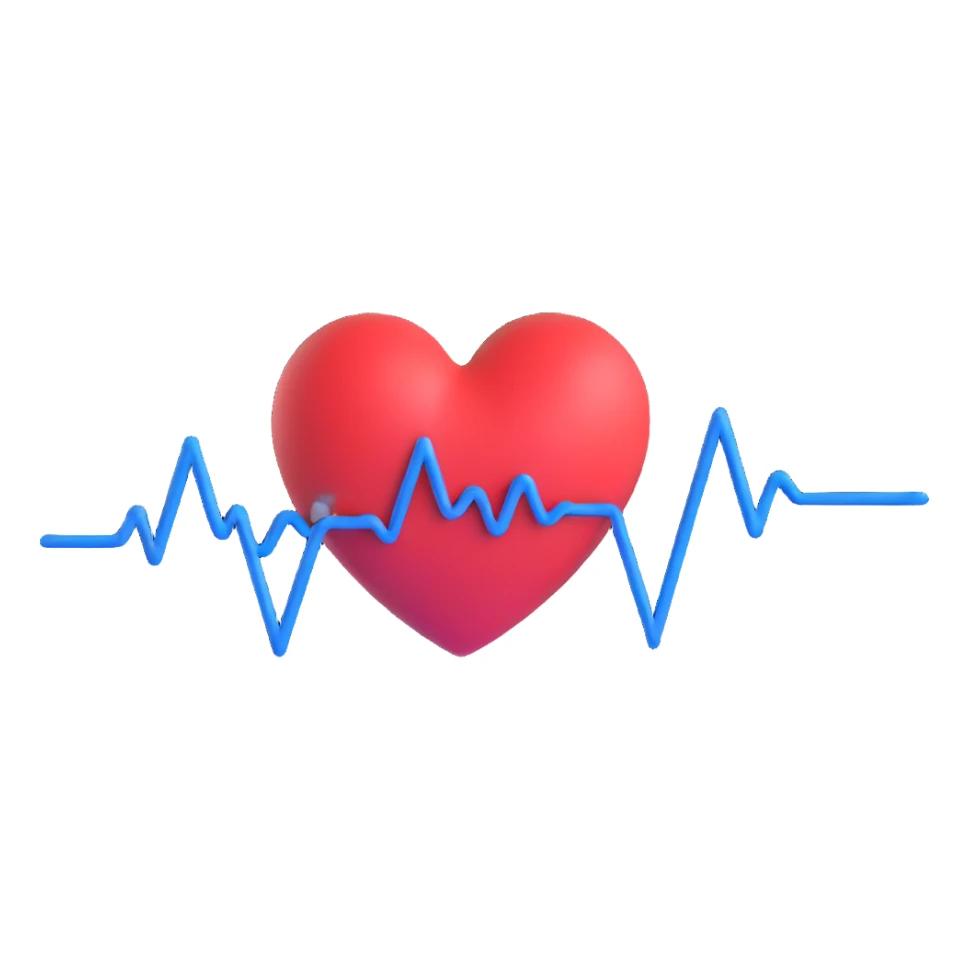 3D heart with blue and red ECG pulse line sticker