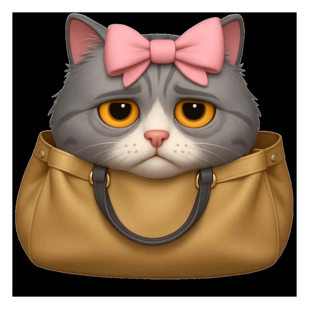Add a light pink bow to the cat with bags under its eyes, keeping the original style of the image. sticker