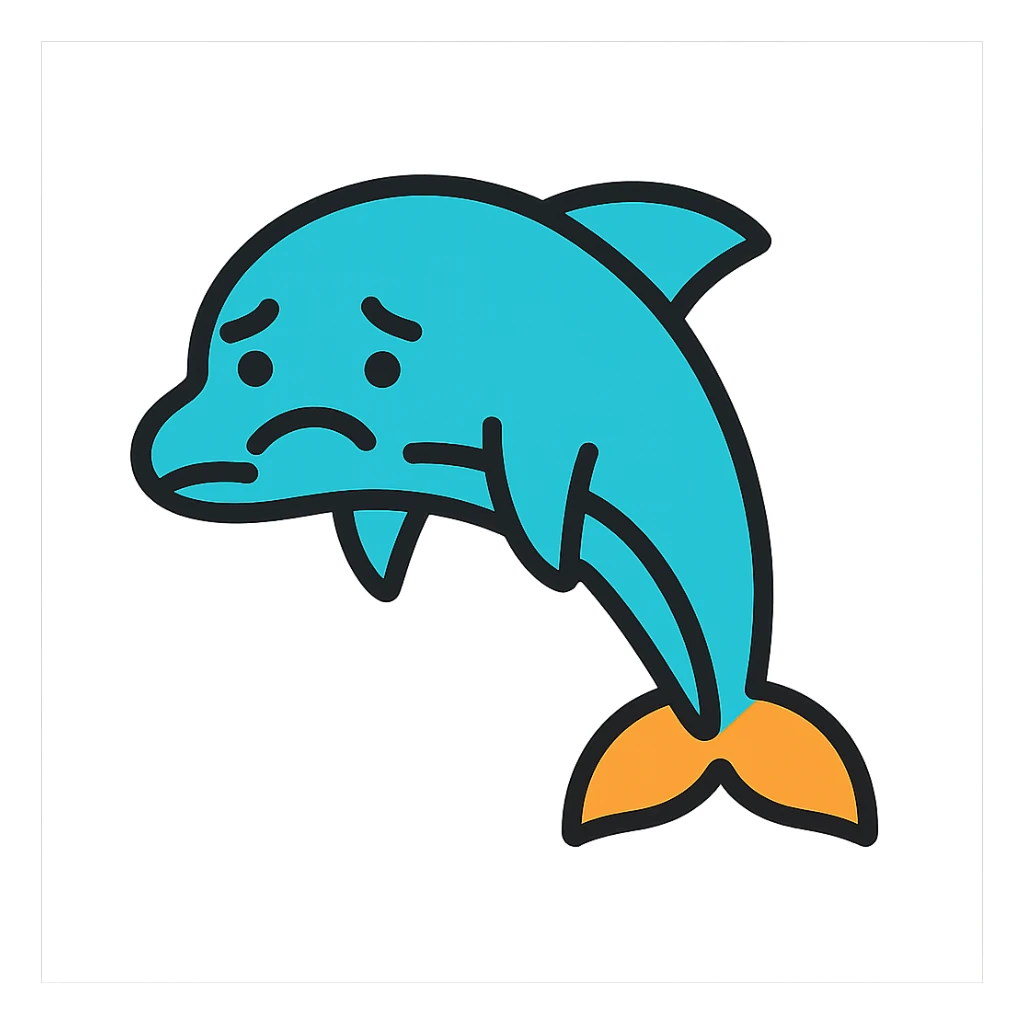 sad dolphin, color outline icon style sticker