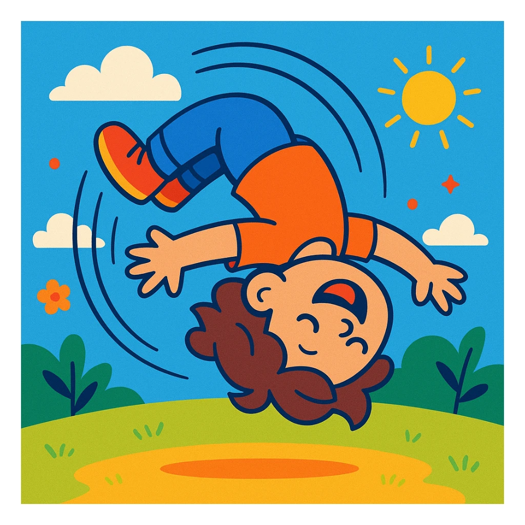 a child doing a backflip, vibrant cartoon style sticker
