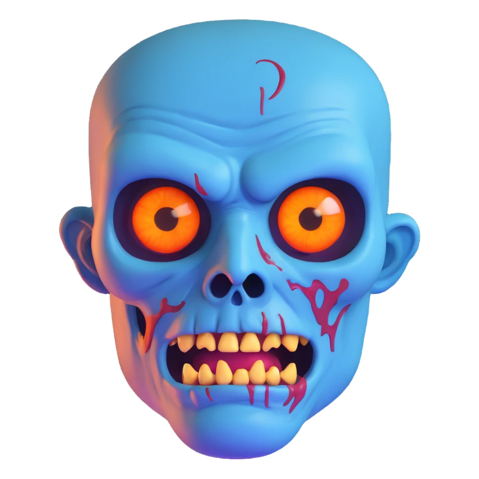 blue zombie face with bright glowing eyes sticker