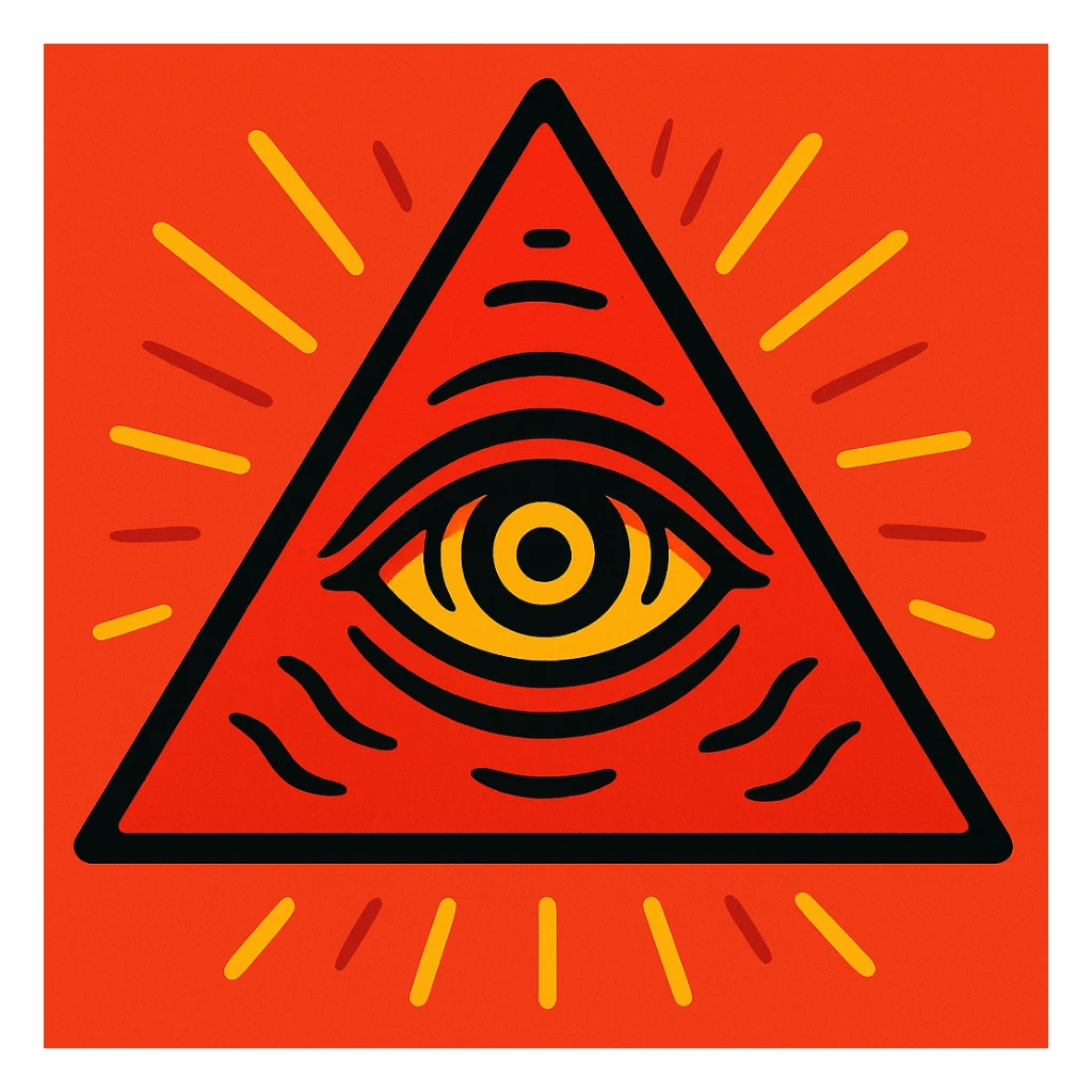 A blood-red triangle with a glowing eye inside, symbol of FOE sticker