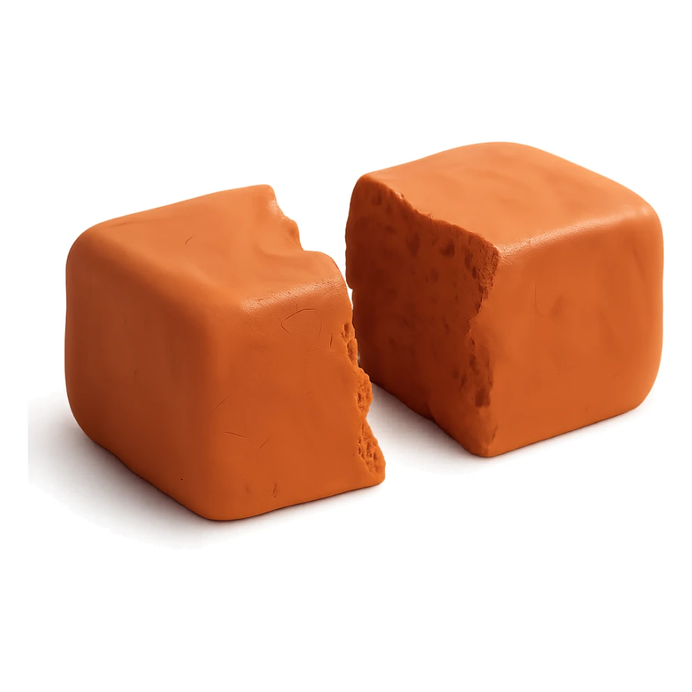 Make the clay brick broken in half with visible jagged edges, maintaining the claymation style, and remove the background. sticker