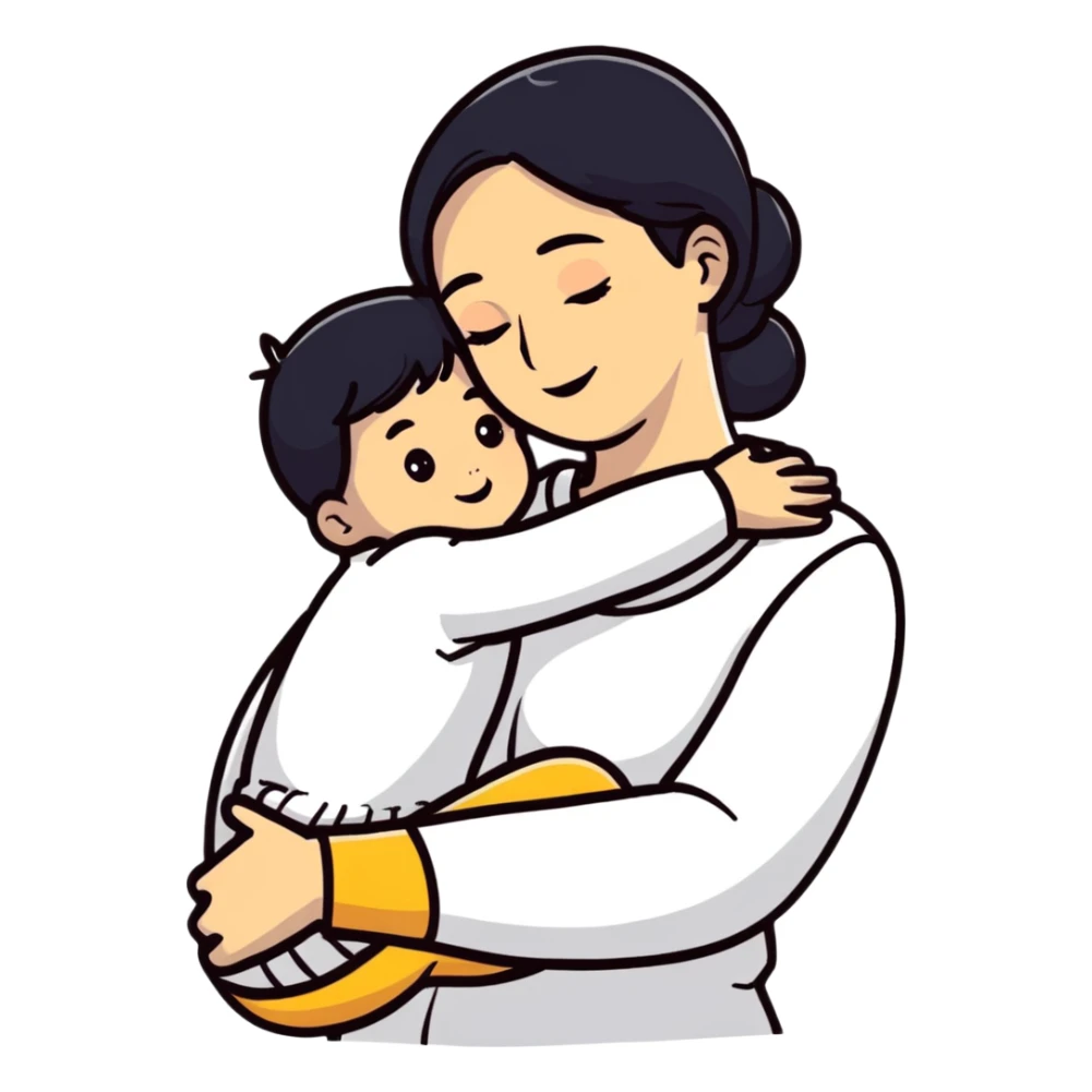 Mother and child hugging with love sticker