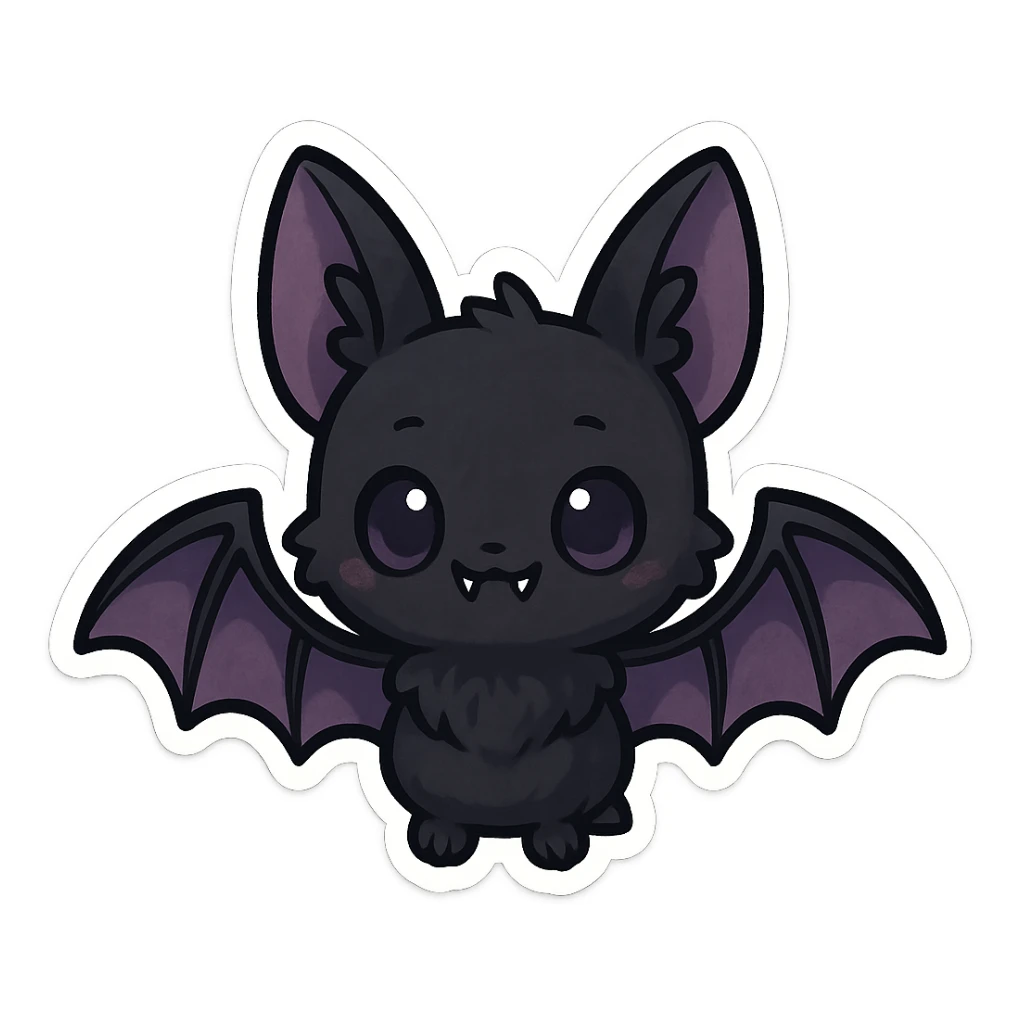 gothic chibi sticker, black and purple bat, fun and spooky, chibi style sticker