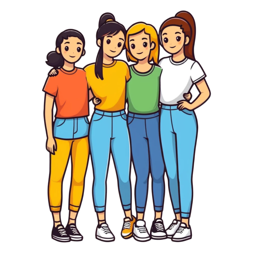 Four diverse female best friends posing together sticker