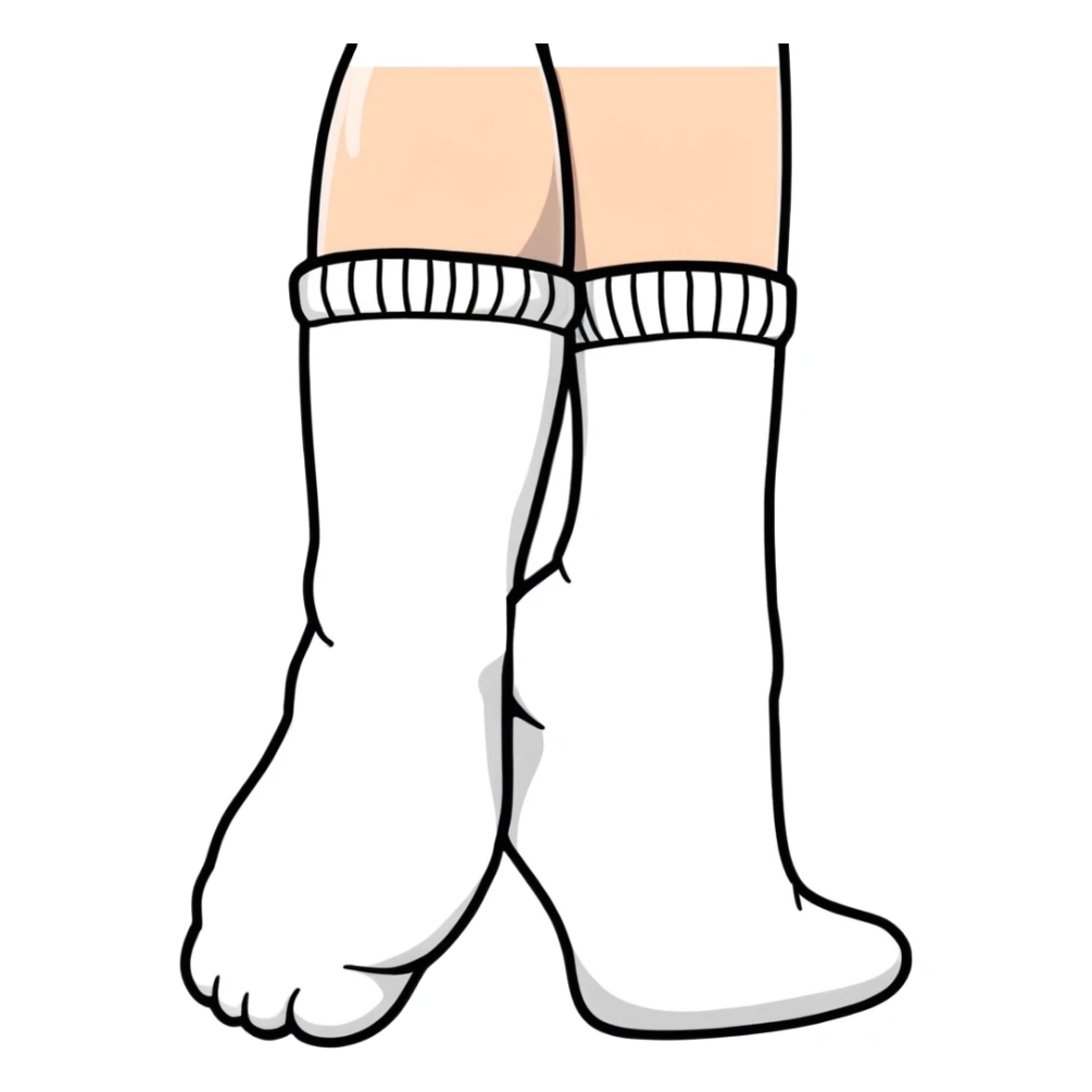 woman's feet wearing white crew socks viewed from directly underneath showing soles sticker