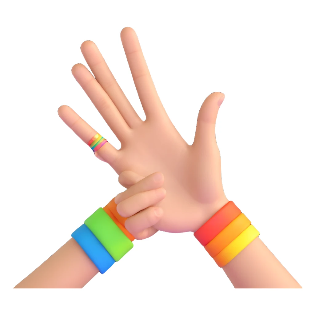 zesty hand gesture with rainbow wristband sticker