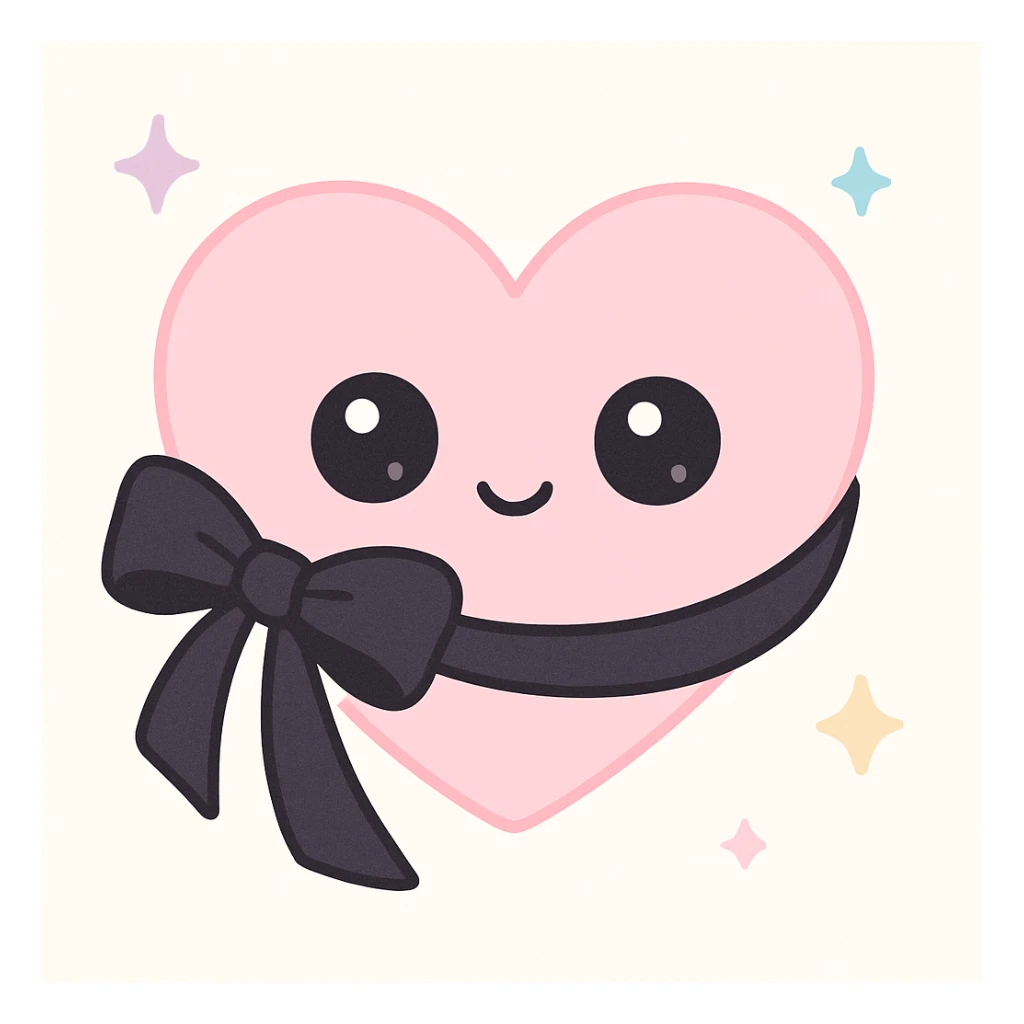 realistic gothic heart with a black velvet ribbon, kawaii style sticker