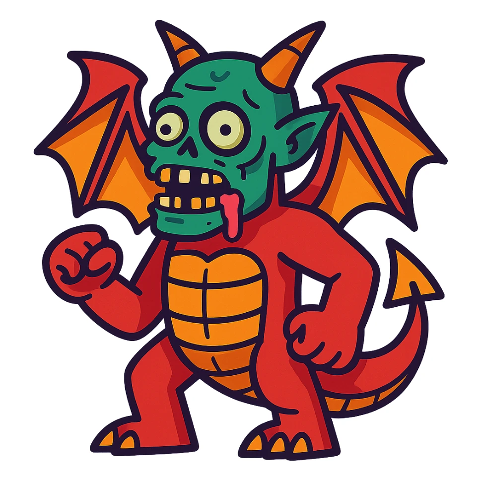 vibrant toon style human dragon with a zombie face sticker