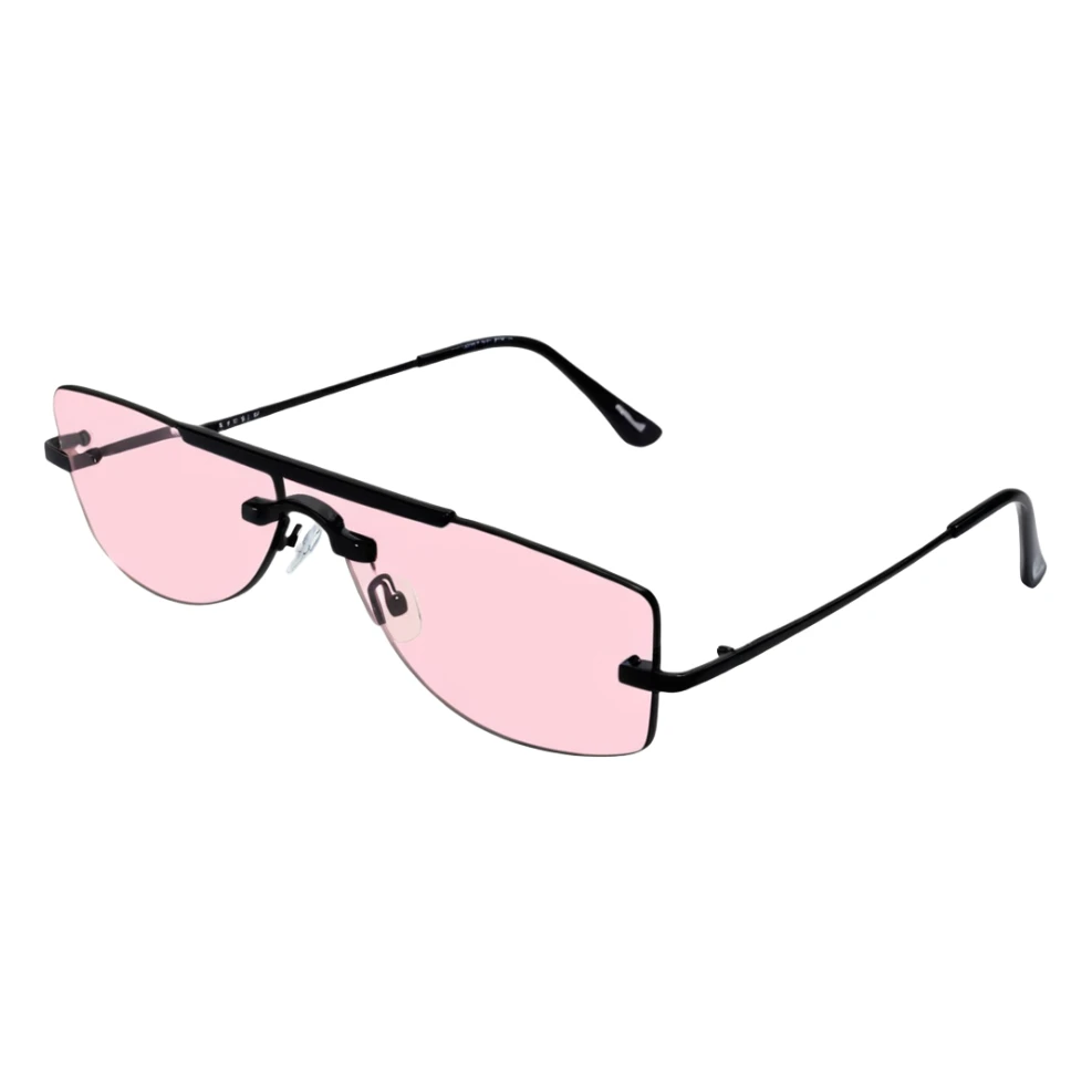 Retro-futuristic Y2K sunglasses with rimless colored lenses, metallic thin frames, 2000s cyber aesthetic sticker