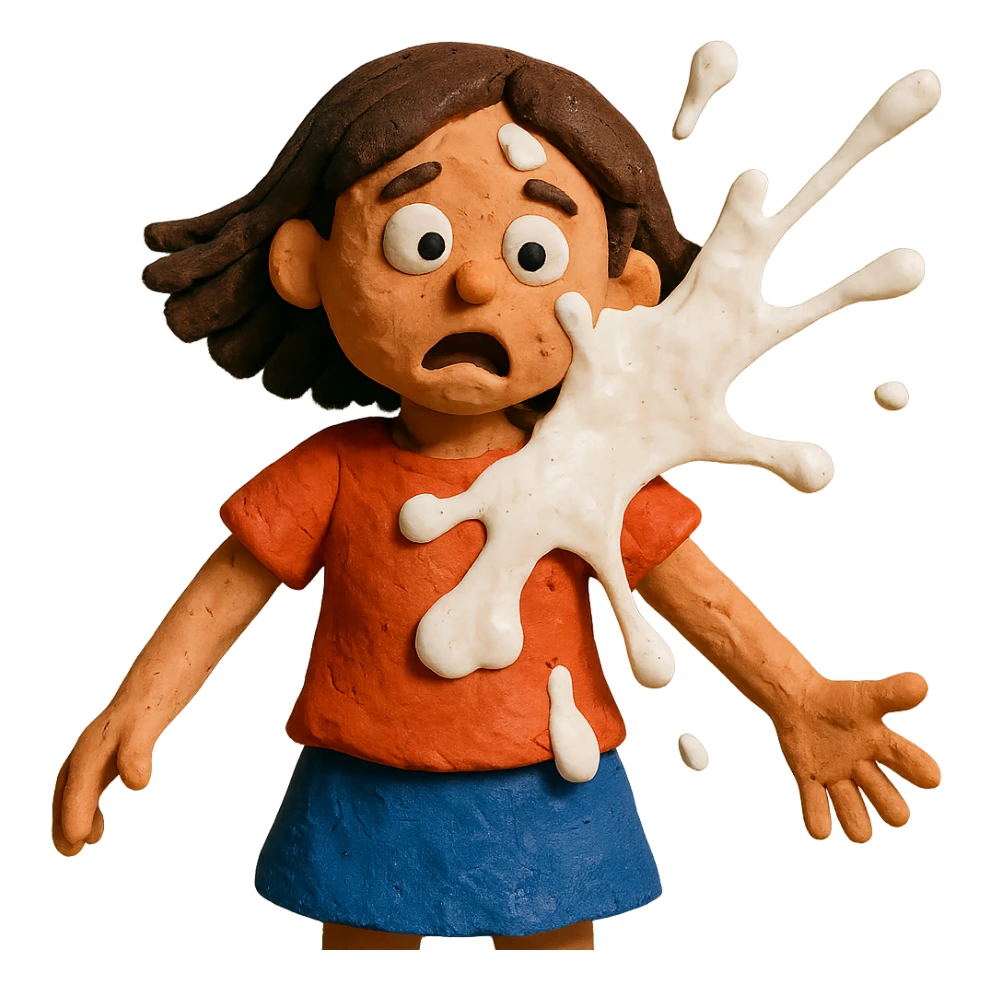 claymation style girl with milk splashing on her sticker