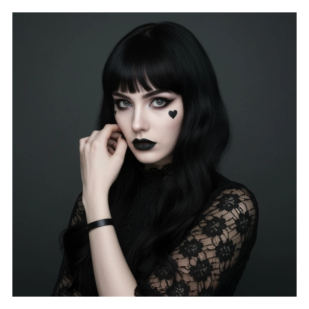 goth profile picture with a heart accent, cute, expressive, minimal, variation 3 sticker