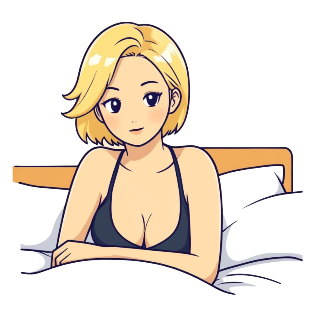Thick. Blonde. woman. Big tits. On bed  sticker