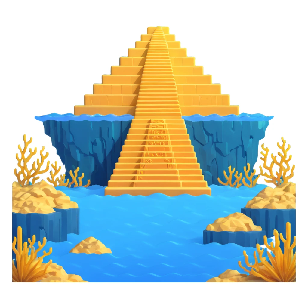 full ancient Anunnaki golden underwater ziggurat, stepped structure, glowing runes, sea plants sticker