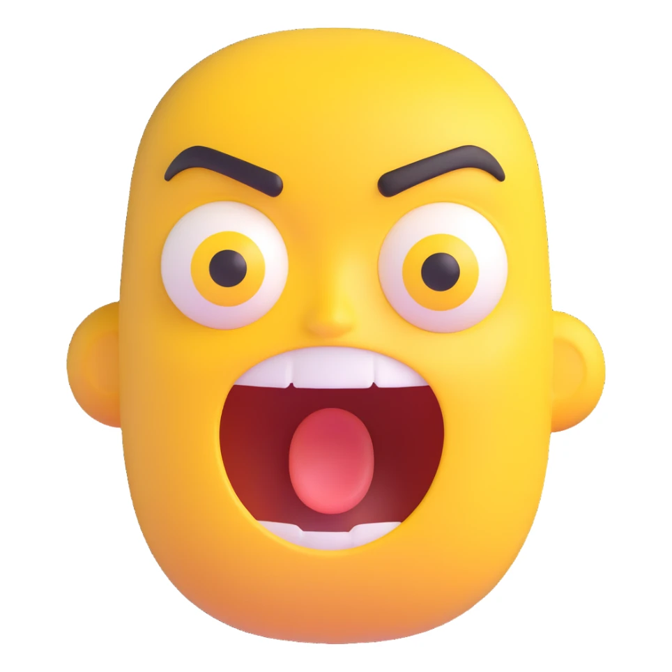 screaming face emoji, yellow face, wide open mouth, expressive eyes, no text sticker