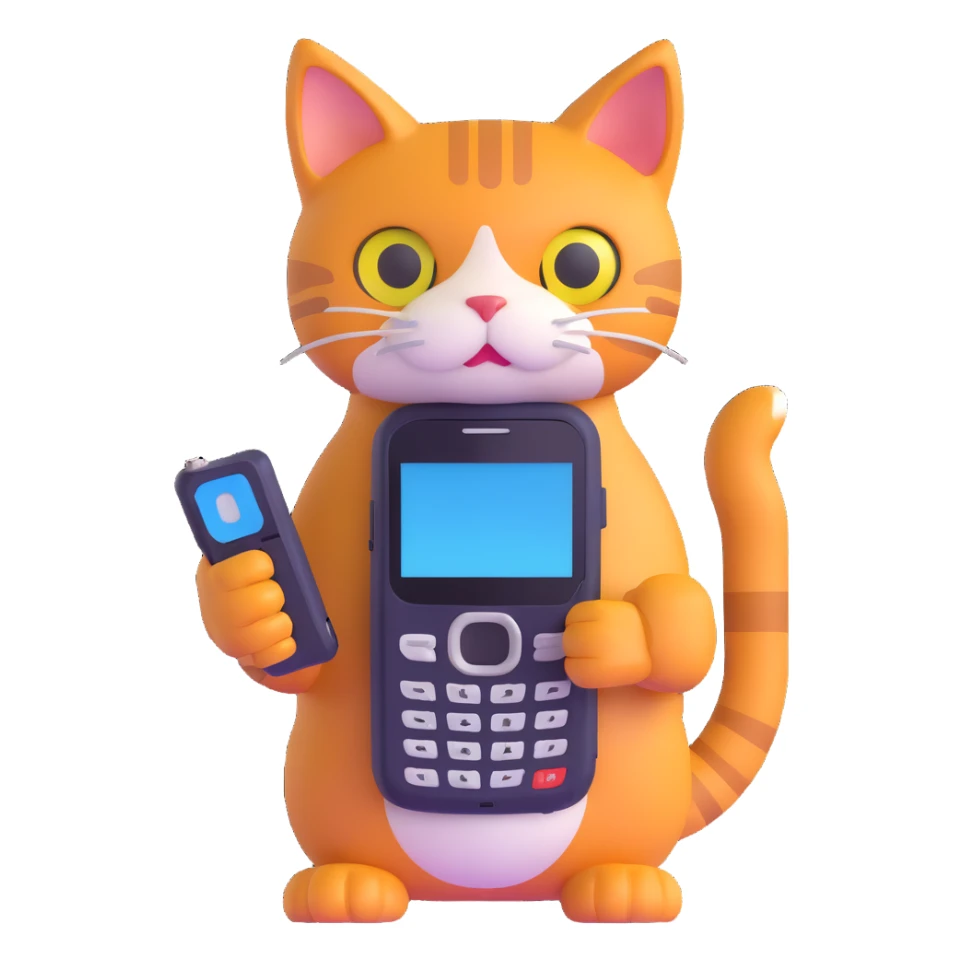cat with nokia n73 phone sticker