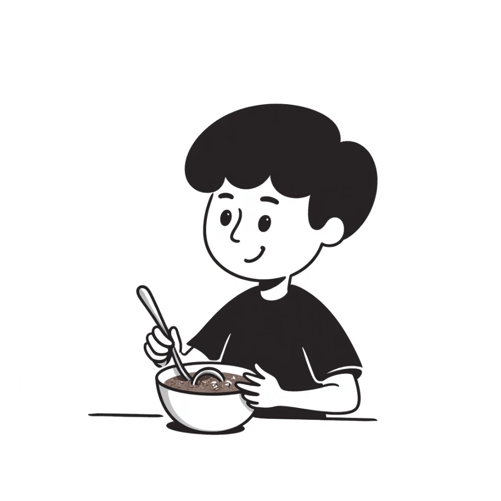 kid eating a bowl of chocolate cereal sticker