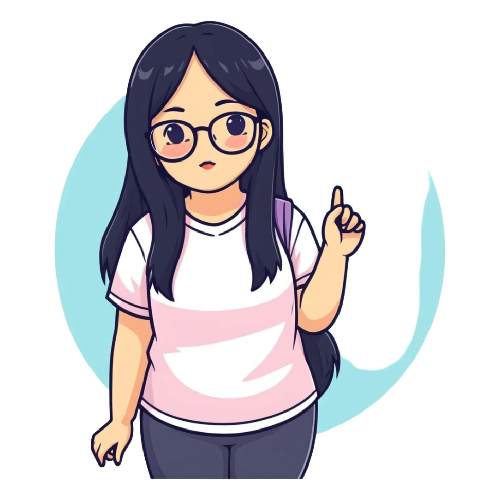 Plus sized Asian girl with long black hair and glasses  sticker