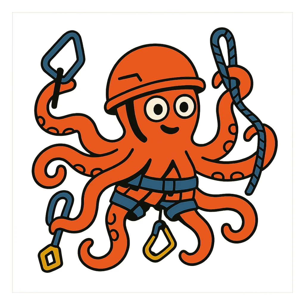 cartoon octopus with climbing gear, adventurous sticker