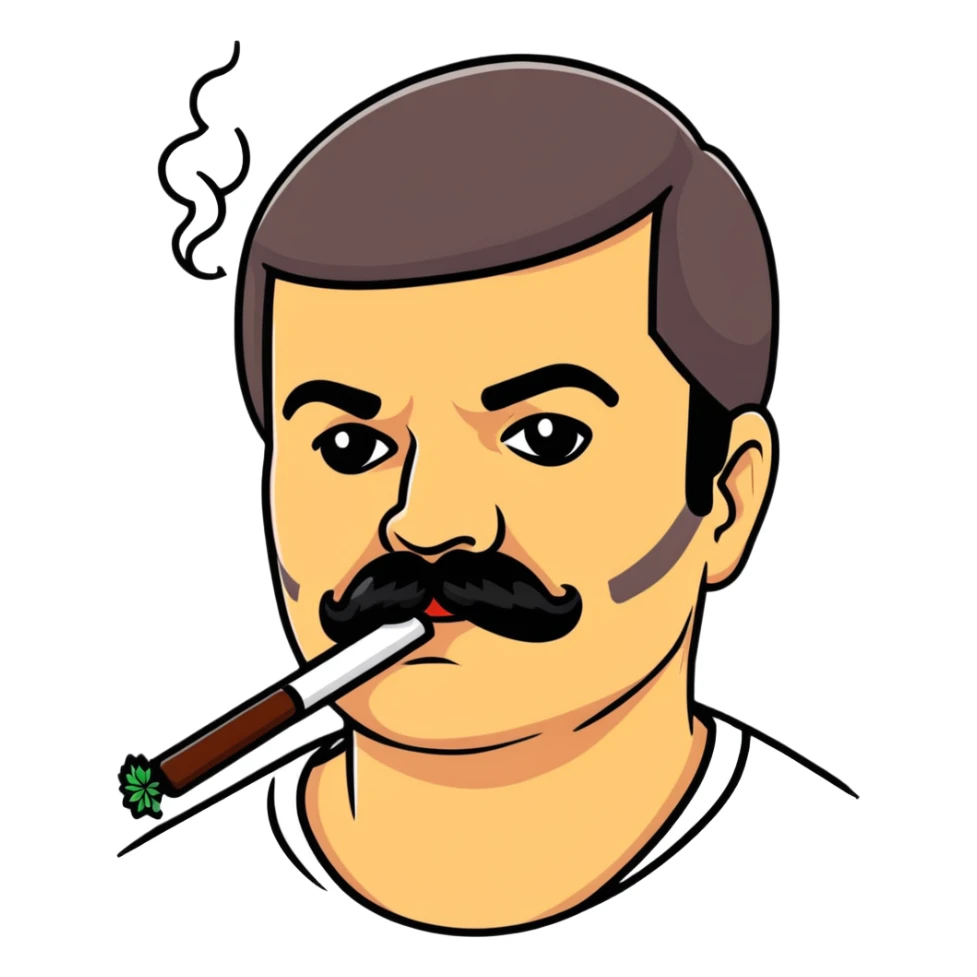 Joaquin El Chapo Guzman with thick mustache smoking weed sticker