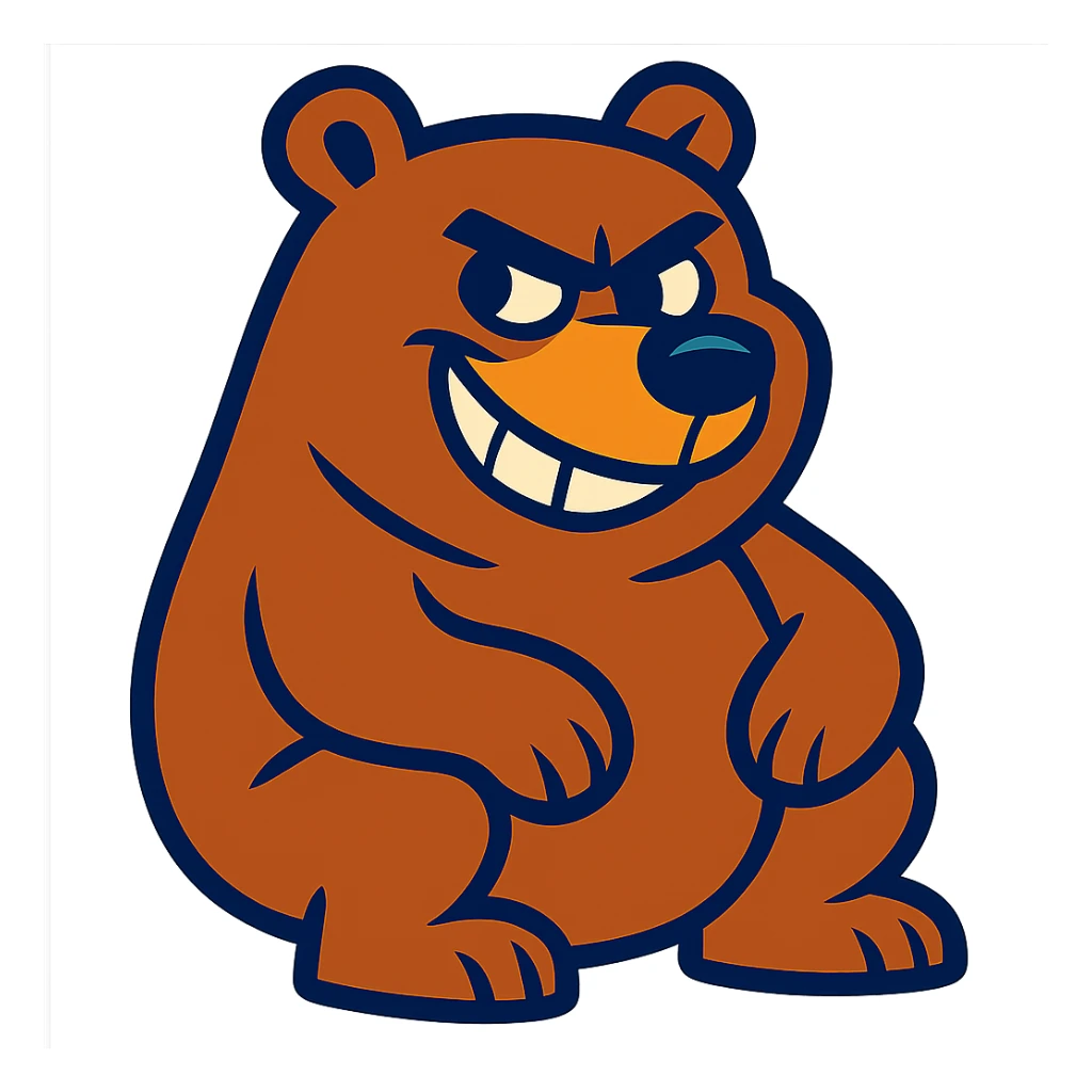 vibrant cartoon style grizzly bear with a mischievous smile sticker