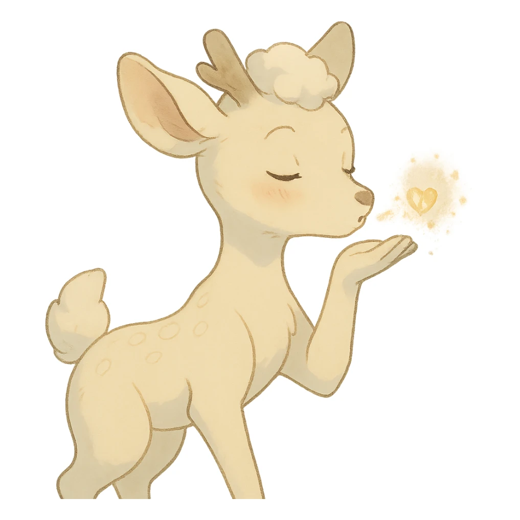 vanilla cloud doe blowing a sparkling kiss, soft ghibli style sticker