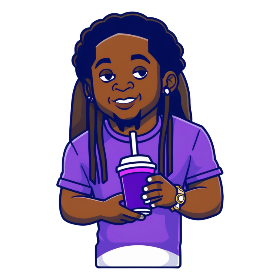 lil wayne with a double styrofoam cup containing purple drink sticker